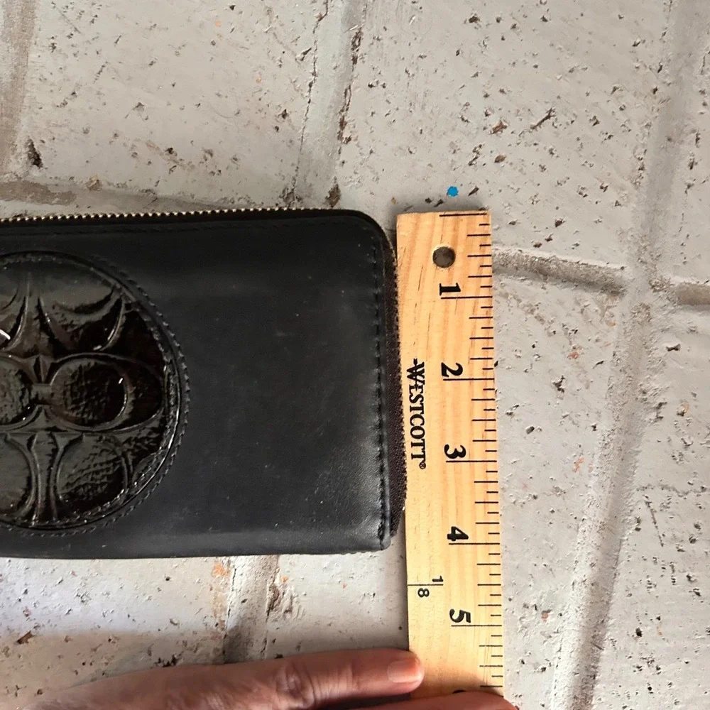 Coach Black Zip-Around Leather Wallet with Signature Medallion